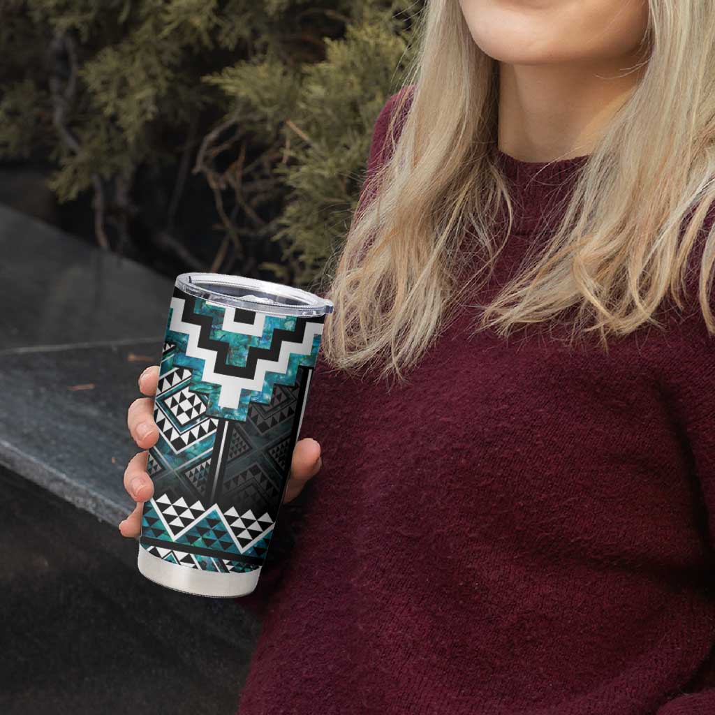 Paua Shell Taniko Pattern Aotearoa Tumbler Cup Niho Taniwha Mix Poutama LT14 - Polynesian Pride
