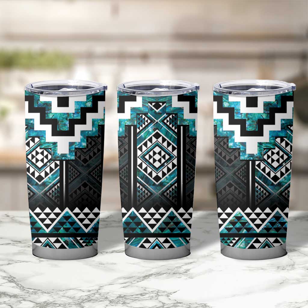 Paua Shell Taniko Pattern Aotearoa Tumbler Cup Niho Taniwha Mix Poutama LT14 - Polynesian Pride