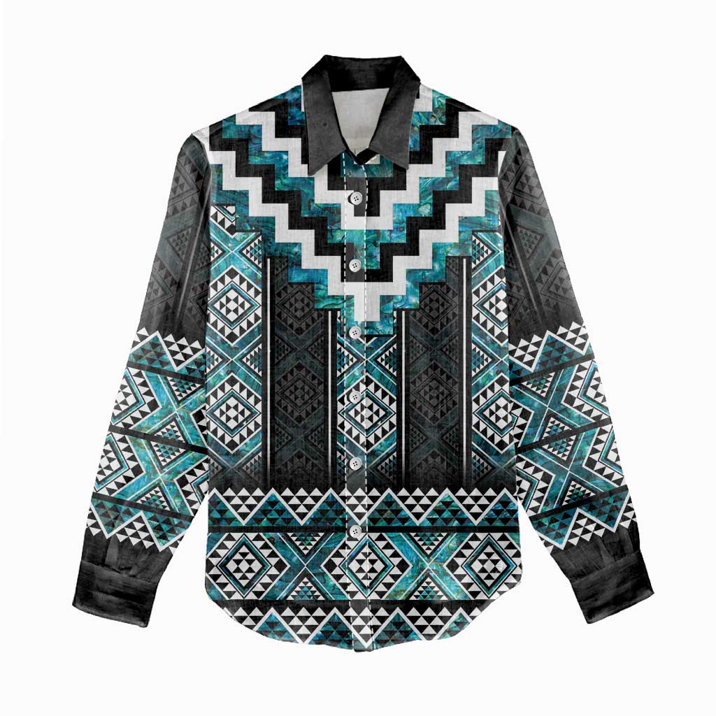 Paua Shell Taniko Pattern Aotearoa Women Casual Shirt Niho Taniwha Mix Poutama