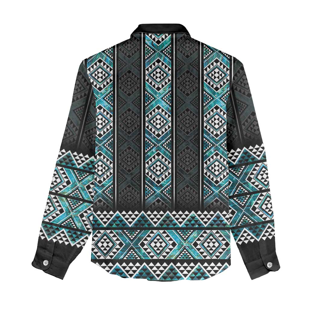 Paua Shell Taniko Pattern Aotearoa Women Casual Shirt Niho Taniwha Mix Poutama