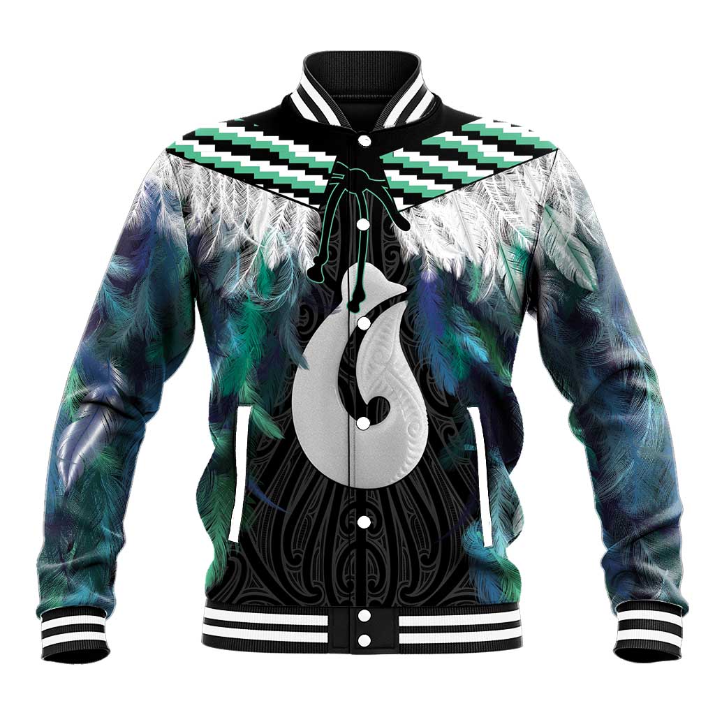 Aotearoa Korowai Motif Baseball Jacket Hei Matau Poutama Maori Pattern LT14 Unisex Turquoise - Polynesian Pride