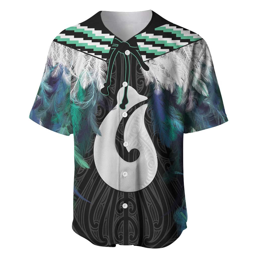Aotearoa Korowai Motif Baseball Jersey Hei Matau Poutama Maori Pattern LT14 Turquoise - Polynesian Pride