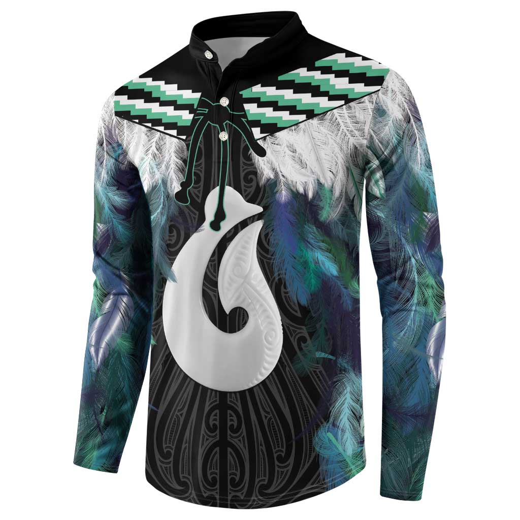 Aotearoa Korowai Motif Button Sweatshirt Hei Matau Poutama Maori Pattern