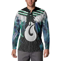 Aotearoa Korowai Motif Button Sweatshirt Hei Matau Poutama Maori Pattern