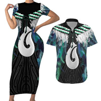 Aotearoa Korowai Motif Couples Matching Short Sleeve Bodycon Dress and Hawaiian Shirt Hei Matau Poutama Maori Pattern