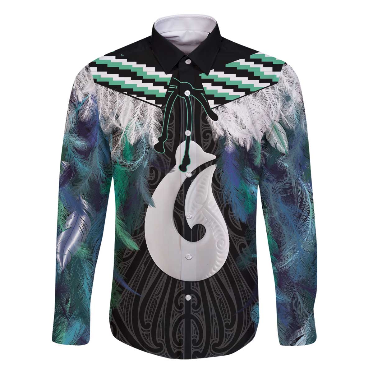 Aotearoa Korowai Motif Family Matching Off The Shoulder Long Sleeve Dress and Hawaiian Shirt Hei Matau Poutama Maori Pattern