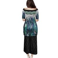 Aotearoa Korowai Motif Family Matching Puletasi and Hawaiian Shirt Hei Matau Poutama Maori Pattern
