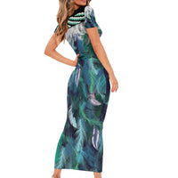 Aotearoa Korowai Motif Family Matching Short Sleeve Bodycon Dress and Hawaiian Shirt Hei Matau Poutama Maori Pattern LT14 - Polynesian Pride