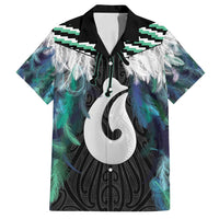 Aotearoa Korowai Motif Family Matching Tank Maxi Dress and Hawaiian Shirt Hei Matau Poutama Maori Pattern LT14 Dad's Shirt - Short Sleeve Turquoise - Polynesian Pride
