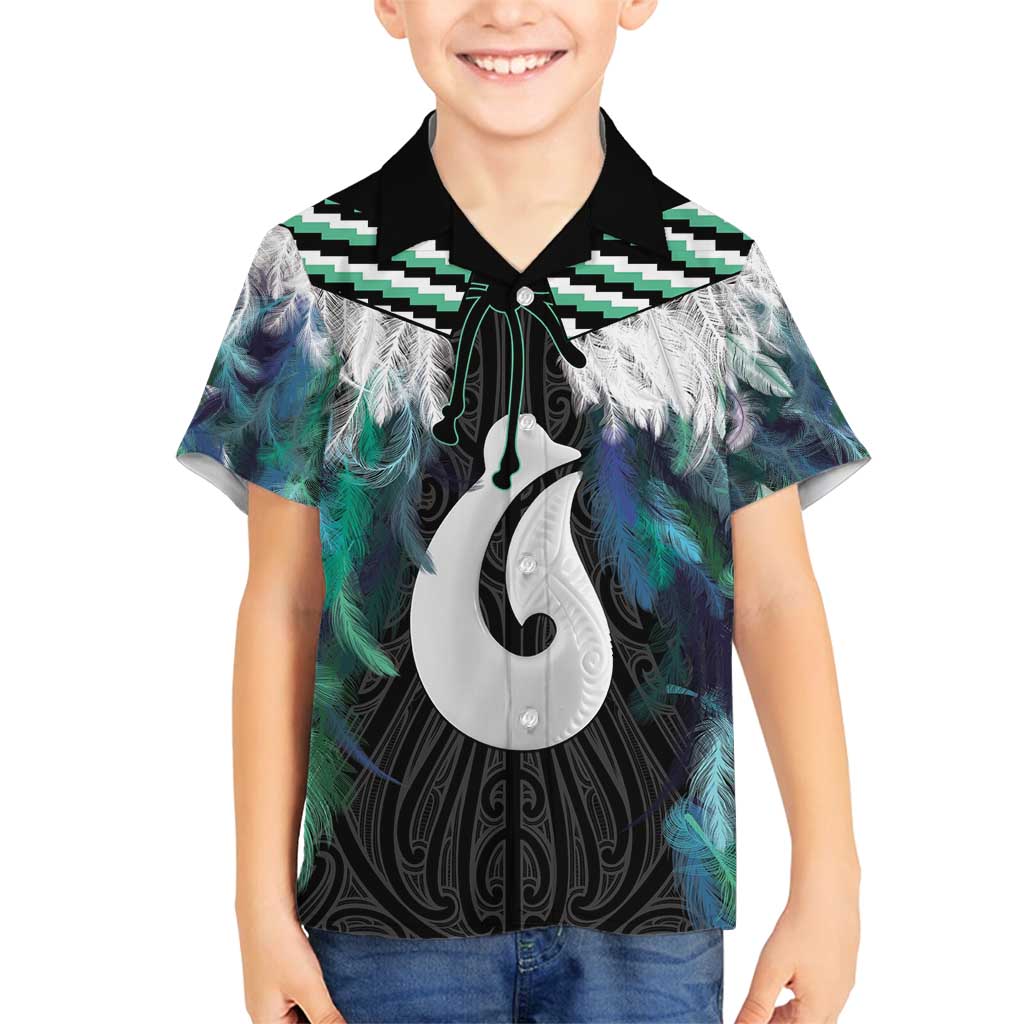 Aotearoa Korowai Motif Family Matching Tank Maxi Dress and Hawaiian Shirt Hei Matau Poutama Maori Pattern LT14 Son's Shirt Turquoise - Polynesian Pride