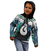 Aotearoa Korowai Motif Kid Hoodie Hei Matau Poutama Maori Pattern