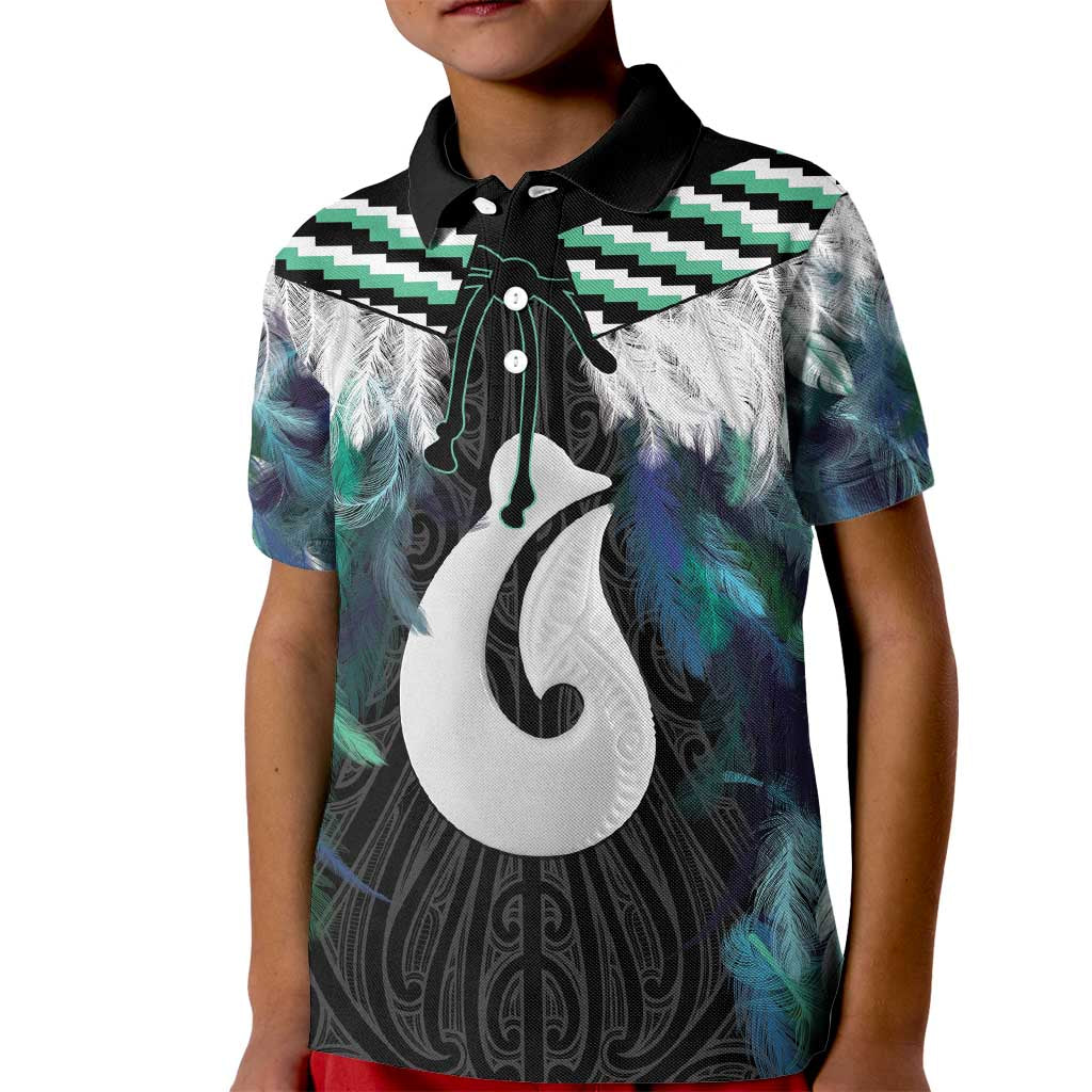 Aotearoa Korowai Motif Kid Polo Shirt Hei Matau Poutama Maori Pattern LT14 Kid Turquoise - Polynesian Pride