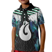 Aotearoa Korowai Motif Kid Polo Shirt Hei Matau Poutama Maori Pattern LT14 Kid Turquoise - Polynesian Pride