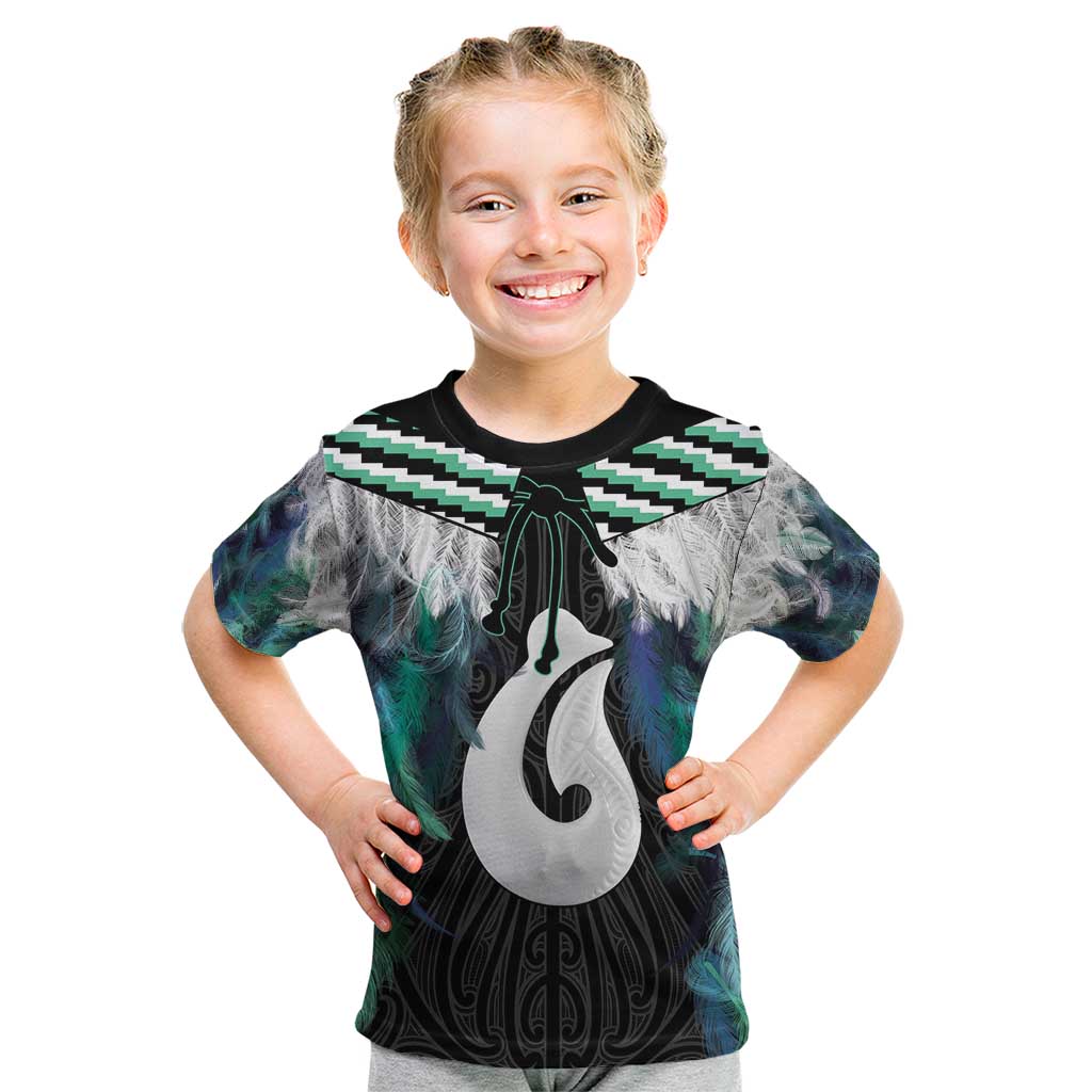 Aotearoa Korowai Motif Kid T Shirt Hei Matau Poutama Maori Pattern LT14 Turquoise - Polynesian Pride