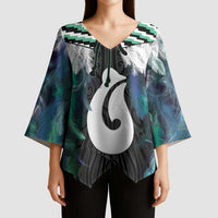 Aotearoa Korowai Motif Kimono Sleeve Blouse Hei Matau Poutama Maori Pattern - Polynesian Pride