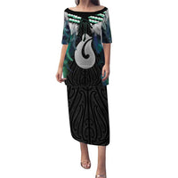 Aotearoa Korowai Motif Puletasi Hei Matau Poutama Maori Pattern LT14 Long Dress Turquoise - Polynesian Pride