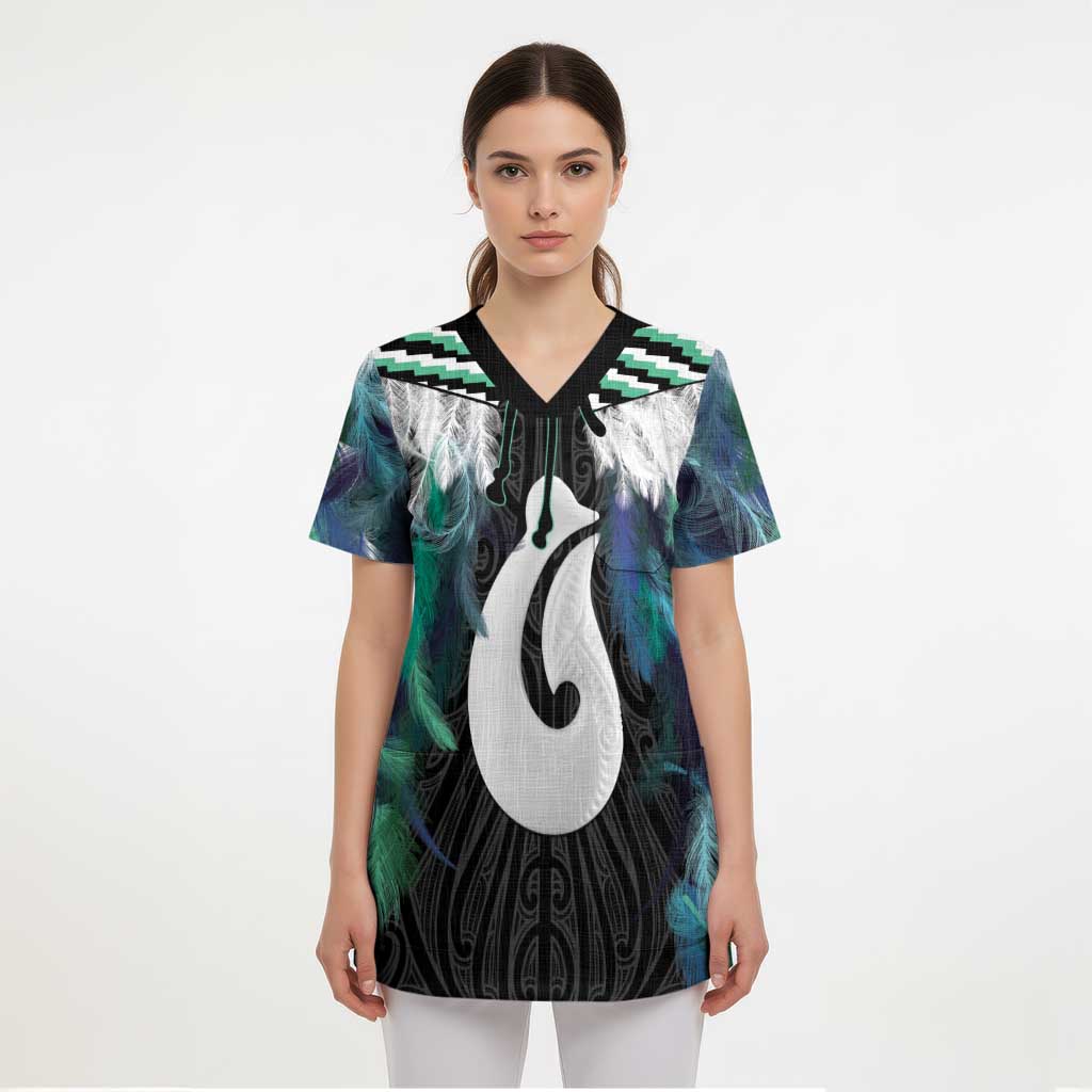 Aotearoa Korowai Motif Scrub Top Hei Matau Poutama Maori Pattern - Polynesian Pride