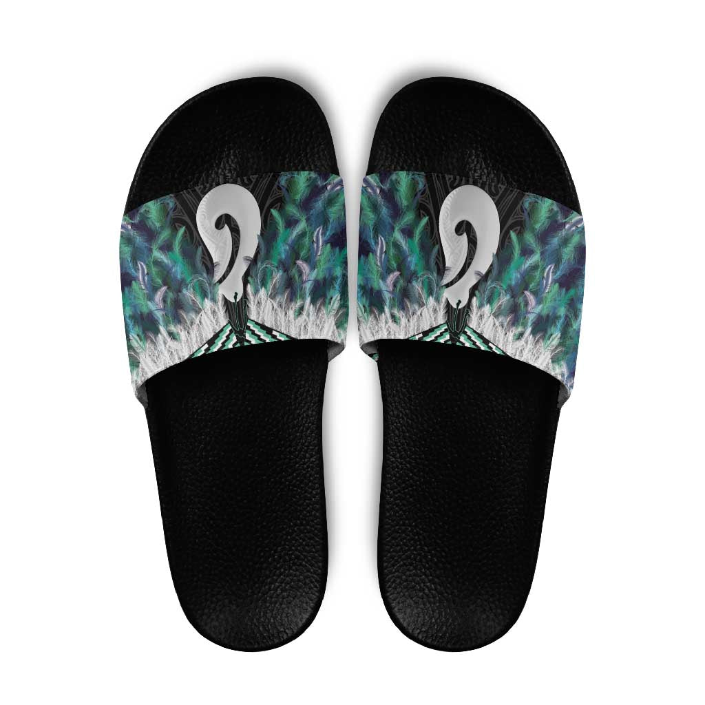 Aotearoa Korowai Motif Slide Sandals Hei Matau Poutama Maori Pattern LT14 Turquoise - Polynesian Pride
