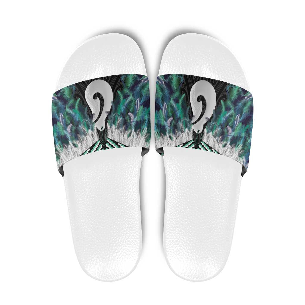 Aotearoa Korowai Motif Slide Sandals Hei Matau Poutama Maori Pattern LT14 Turquoise - Polynesian Pride