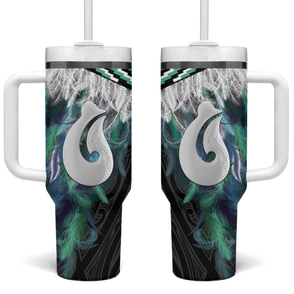 Aotearoa Korowai Motif Tumbler With Handle Hei Matau Poutama Maori Pattern LT14 One Size: 40 oz Turquoise - Polynesian Pride