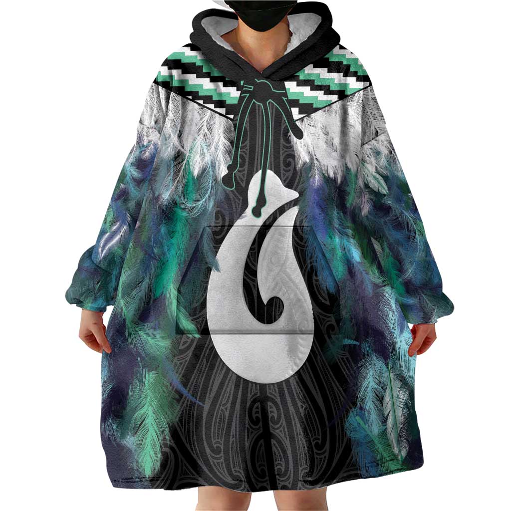 Aotearoa Korowai Motif Wearable Blanket Hoodie Hei Matau Poutama Maori Pattern