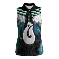 Aotearoa Korowai Motif Women Sleeveless Polo Shirt Hei Matau Poutama Maori Pattern