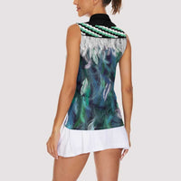 Aotearoa Korowai Motif Women Sleeveless Polo Shirt Hei Matau Poutama Maori Pattern