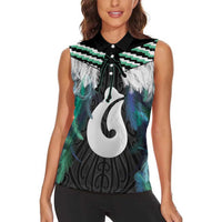 Aotearoa Korowai Motif Women Sleeveless Polo Shirt Hei Matau Poutama Maori Pattern