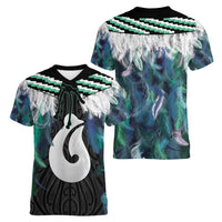Aotearoa Korowai Motif Women V-Neck T-Shirt Hei Matau Poutama Maori Pattern LT14 - Polynesian Pride