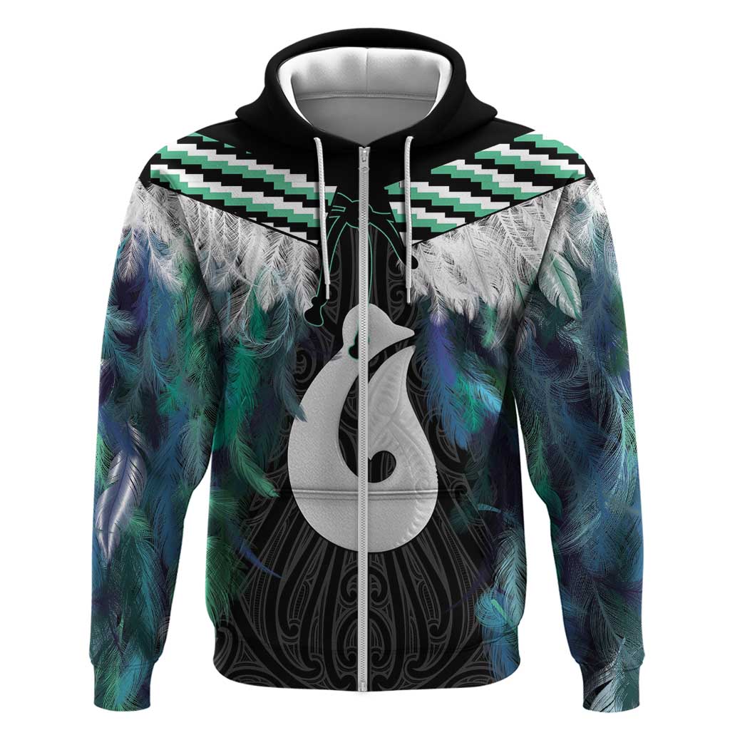 Aotearoa Korowai Motif Zip Hoodie Hei Matau Poutama Maori Pattern