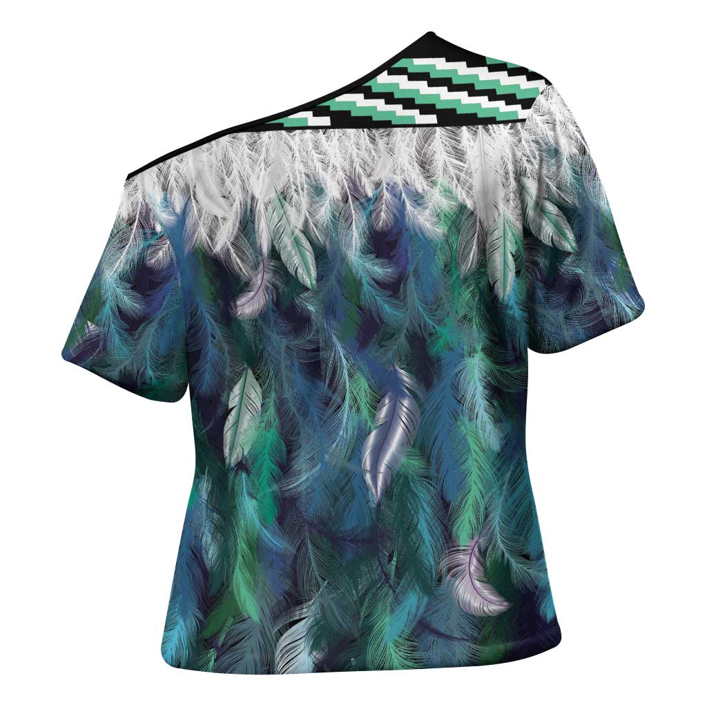 Aotearoa Korowai Motif Cross Shoulder Shirt Hei Manaia Poutama Maori Pattern - Polynesian Pride