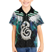 Aotearoa Korowai Motif Family Matching Off The Shoulder Long Sleeve Dress and Hawaiian Shirt Hei Manaia Poutama Maori Pattern