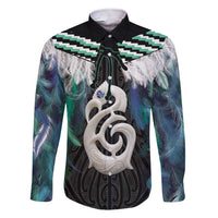 Aotearoa Korowai Motif Family Matching Short Sleeve Bodycon Dress and Hawaiian Shirt Hei Manaia Poutama Maori Pattern LT14 Dad's Shirt - Long Sleeve Turquoise - Polynesian Pride