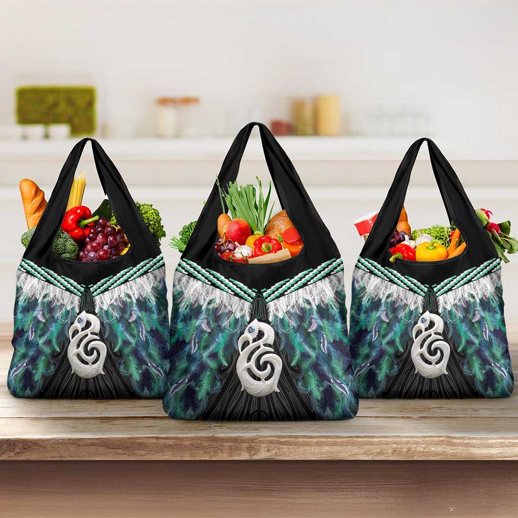 Aotearoa Korowai Motif Grocery Bag Hei Manaia Poutama Maori Pattern LT14 3-pack One Size Turquoise - Polynesian Pride