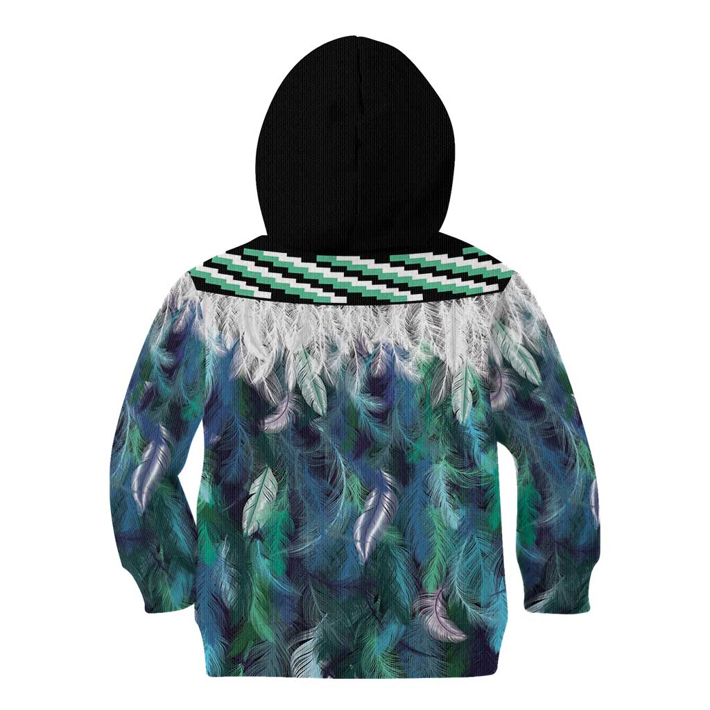Aotearoa Korowai Motif Kid Hoodie Hei Manaia Poutama Maori Pattern