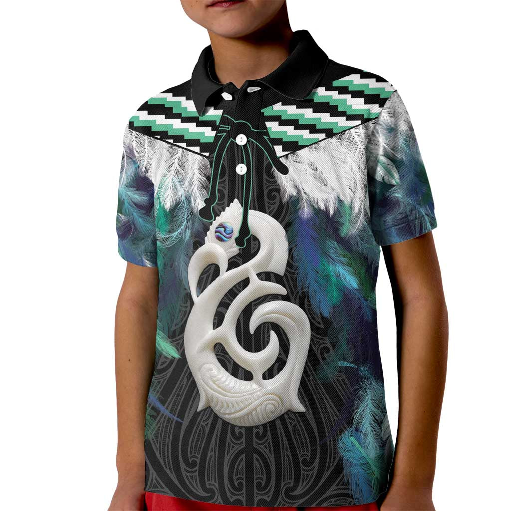 Aotearoa Korowai Motif Kid Polo Shirt Hei Manaia Poutama Maori Pattern LT14 Kid Turquoise - Polynesian Pride