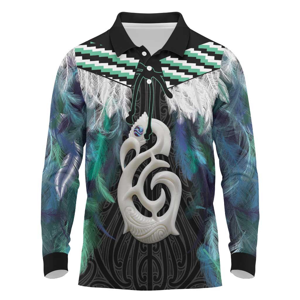 Aotearoa Korowai Motif Long Sleeve Polo Shirt Hei Manaia Poutama Maori Pattern