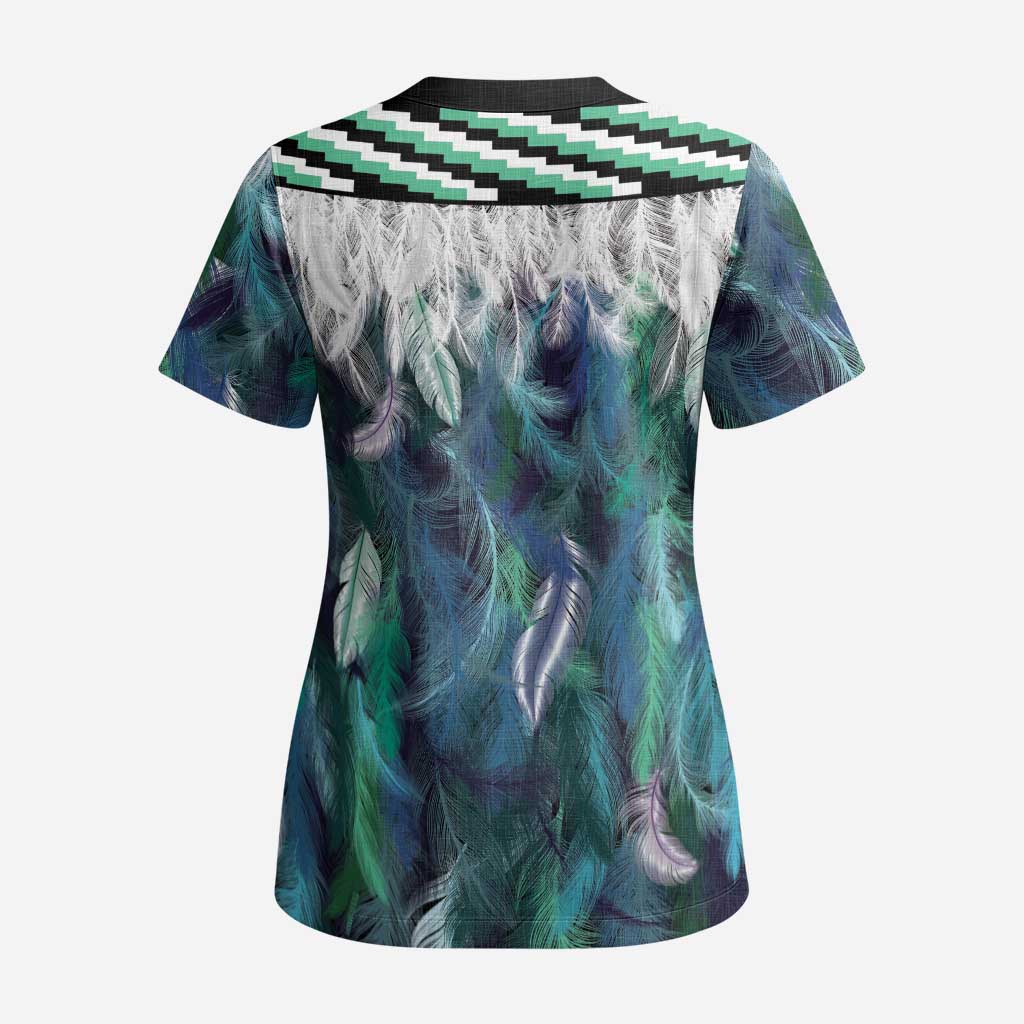 Aotearoa Korowai Motif Scrub Top Hei Manaia Poutama Maori Pattern - Polynesian Pride