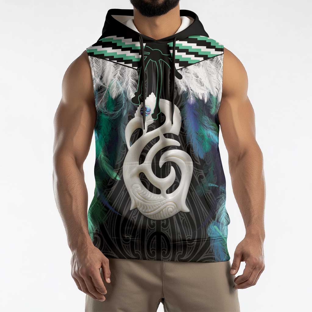 Aotearoa Korowai Motif Sleeveless Hoodie Hei Manaia Poutama Maori Pattern - Polynesian Pride