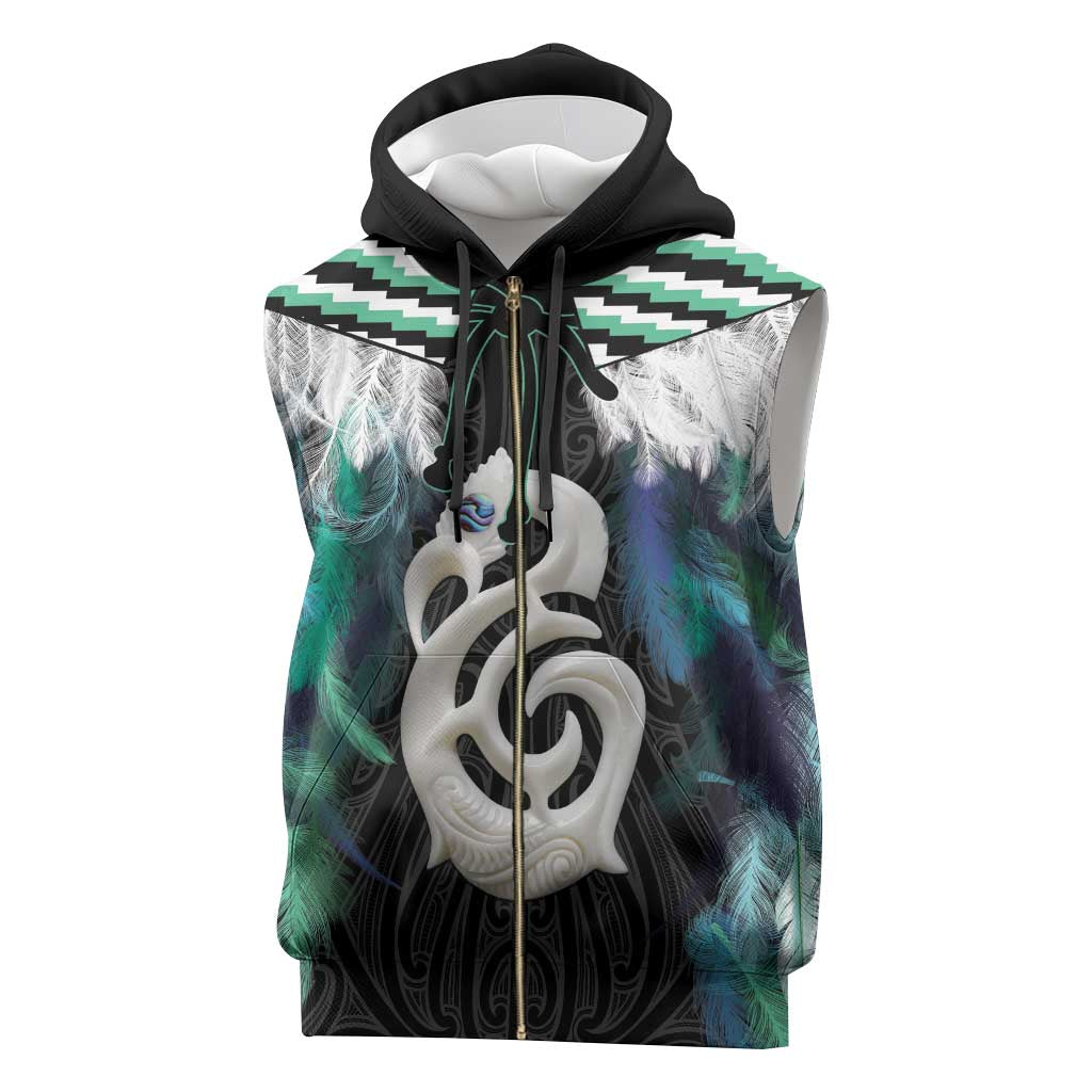Aotearoa Korowai Motif Sleeveless Zip Hoodie Hei Manaia Poutama Maori Pattern - Polynesian Pride