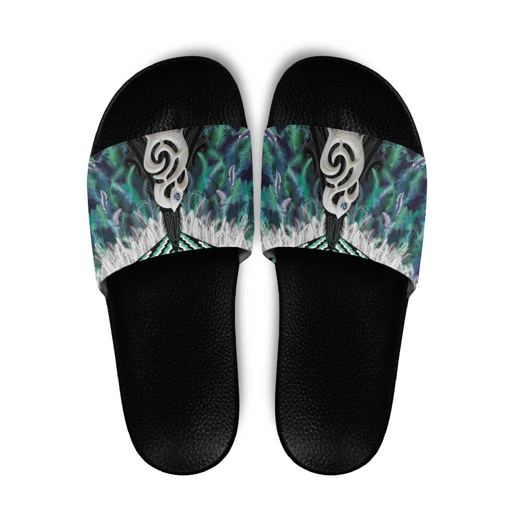 Aotearoa Korowai Motif Slide Sandals Hei Manaia Poutama Maori Pattern LT14 Turquoise - Polynesian Pride