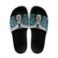 Aotearoa Korowai Motif Slide Sandals Hei Manaia Poutama Maori Pattern LT14 Turquoise - Polynesian Pride