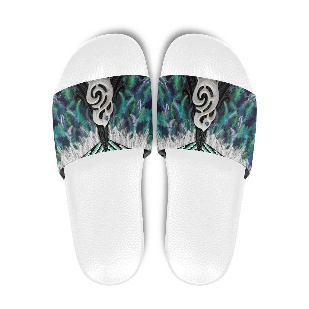 Aotearoa Korowai Motif Slide Sandals Hei Manaia Poutama Maori Pattern LT14 Turquoise - Polynesian Pride