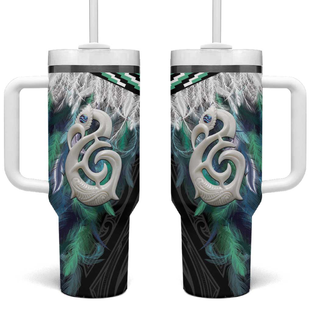 Aotearoa Korowai Motif Tumbler With Handle Hei Manaia Poutama Maori Pattern LT14 One Size: 40 oz Turquoise - Polynesian Pride