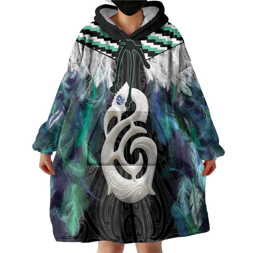 Aotearoa Korowai Motif Wearable Blanket Hoodie Hei Manaia Poutama Maori Pattern