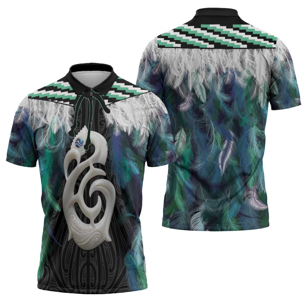 Aotearoa Korowai Motif Zipper Polo Shirt Hei Manaia Poutama Maori Pattern - Polynesian Pride