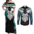 Aotearoa Korowai Motif Couples Matching Off Shoulder Maxi Dress and Long Sleeve Button Shirt Maori Wheku Poutama