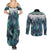 Aotearoa Korowai Motif Couples Matching Summer Maxi Dress and Long Sleeve Button Shirt Maori Wheku Poutama