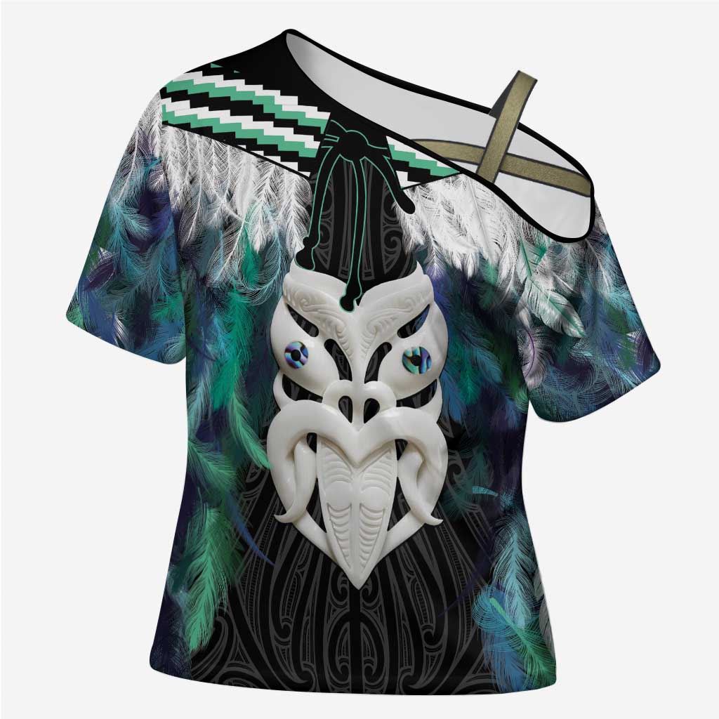 Aotearoa Korowai Motif Cross Shoulder Shirt Maori Wheku Poutama - Polynesian Pride