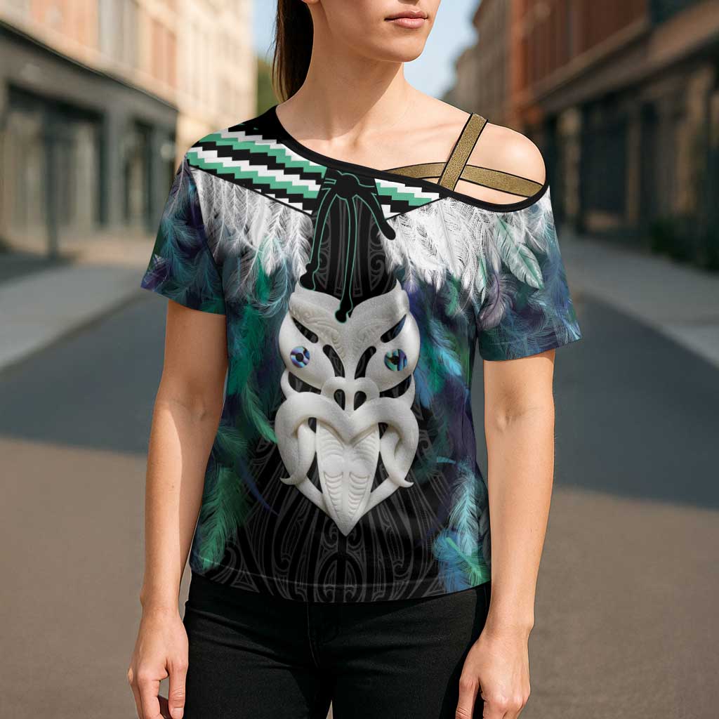 Aotearoa Korowai Motif Cross Shoulder Shirt Maori Wheku Poutama - Polynesian Pride